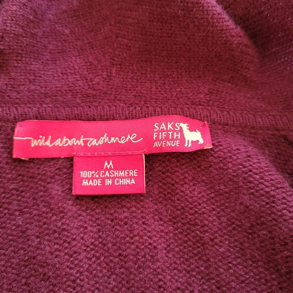 Saks Fifth Ave 100% Cashmere Plum Ruffled Cardigan - Picture 5 of 6